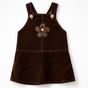 CachCach brown cotton suede floral appliqué jumper overall dress size 4T